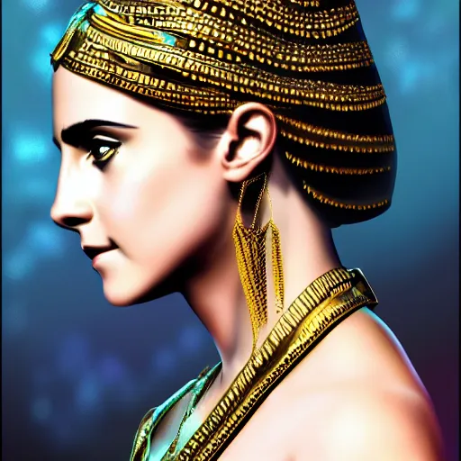 Image similar to portrait of Emma Watson as Cleopatra, ambient lighting, dynamic lighting, 4k, HQ, detailed, trending on artstation