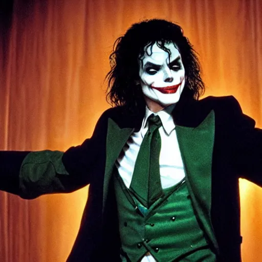 Image similar to michael jackson as the joker, movie frame