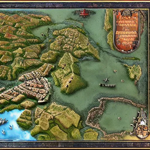 Image similar to miniature, h0, 1:87, highly detailed, satellite image, game map, casual game, anno 1602, landscape