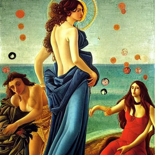 Image similar to Portrait of Keira Knightley as Venus in the painting The Birth of Venus, by the Italian artist Sandro Botticelli, Tempera on canvas