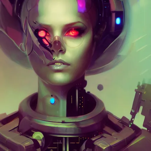 Image similar to a portrait of a cybernetic goth girl, cyberpunk concept art by pete mohrbacher and wlop and artgerm josan gonzalez and syd mead, digital art, highly detailed, intricate, sci-fi, sharp focus, Trending on Artstation HQ, deviantart, unreal engine 5, 4K UHD image