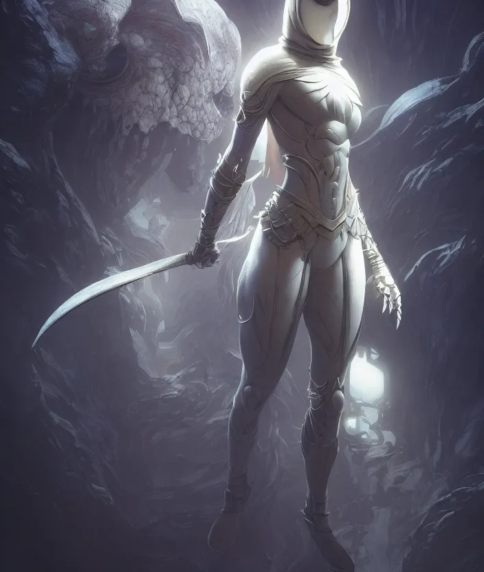Image similar to female moon knight, hyper detailed, dynamic background, digital art, trending in artstation, cinematic lighting, studio quality, smooth render, unreal engine 5 rendered, octane rendered, art style by klimt and nixeu and ian sprigger and wlop and krenz cushart