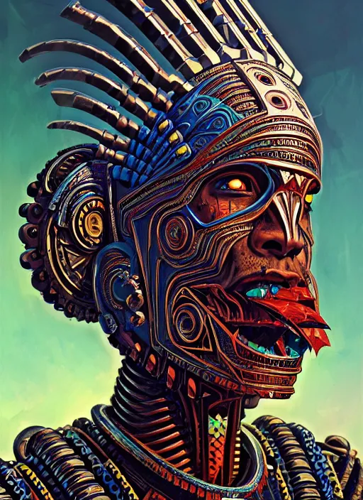 Image similar to hyper detailed ultra sharp of a aztec biomechanical warrior trance man. trending on artstation, warpaint aesthetic, earthwave, colorful, psychedelic, ornate, intricate, digital painting, concept art, smooth, sharp focus, illustration, art by artgerm and greg rutkowski and h. r. giger, 8 k