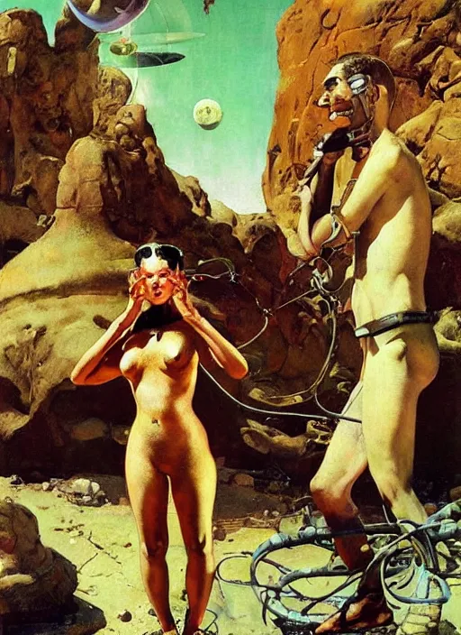 Image similar to 5 0 s pulp scifi fantasy illustration venusian alien in village on venus, by norman rockwell, roberto ferri, daniel gerhartz, edd cartier, jack kirby, howard v brown, ruan jia, tom lovell, frank r paul, jacob collins, dean cornwell, astounding stories, amazing, fantasy, other worlds