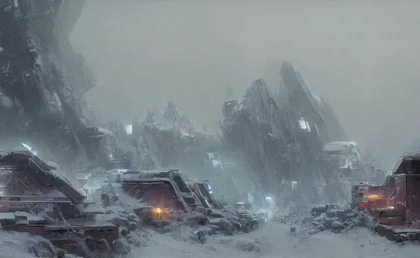 Image similar to homeworld, foundation colony, snow storm, artstation, by paul chadeisson