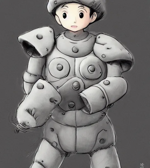 Image similar to attractive little boy wearing an cyborg bear suit, artwork in kentaro miura and made in abyss, inspired in astroboy smooth, beautiful lightness, anatomically correct, trending on pixiv, fascist composition, realistic