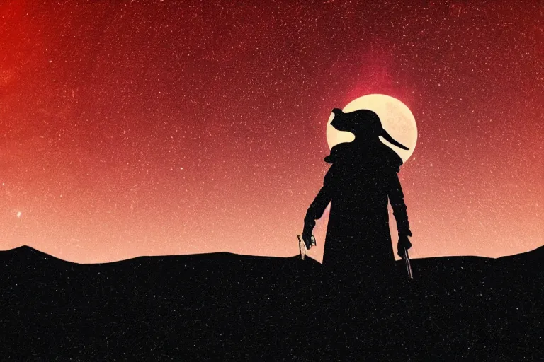 Prompt: A plague doctor standing on mars looking at camera, distant background, red lighting, ominous, gloomy, moonlight, bokeh, synthwave, psychedelic, glitch, acrylic, flooko, detailed, cybernetic, sci-fi, glows,