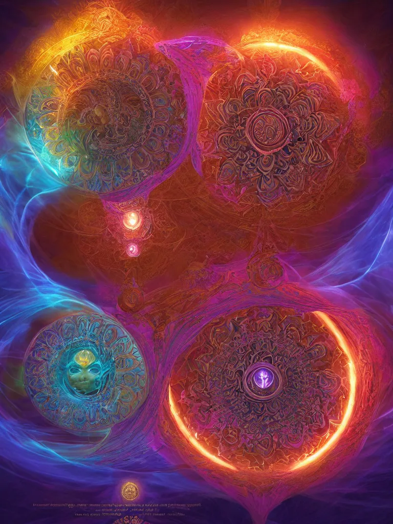 Prompt: a detailed depiction of the chakra energy fields spiraling fractal sacred geometry surrounding a beautiful goddesses, by justin gerard and craig mullins, 3 d, cinema 4 d render, trending on artstation, 8 k