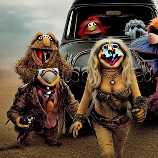 Image similar to Muppets in Mad Max, group photo by Annie Liebowitz