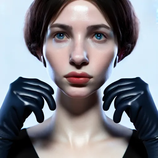 Prompt: a woman with six fingers polydactyly tries on gloves digital illustration, detailed, 8 k, artstation, detailed and intricate, 8 k resolution, hyperrealistic, octane render, cinematic