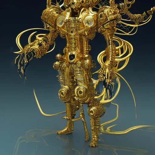 Image similar to cyber gold samurai character, slick, supercar : by michal karcz, daniel merriam, victo ngai and guillermo del toro : ornate, dynamic, particulate, intricate, elegant, highly detailed, centered, artstation, smooth, sharp focus, octane render