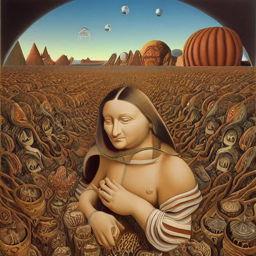 Image similar to monalisa by jacek yerka, alex gray, zdzisław beksiński, dariusz zawadzki, jeffrey smith and h.r. giger, oil on canvas, 8k highly professionally detailed, trending on artstation