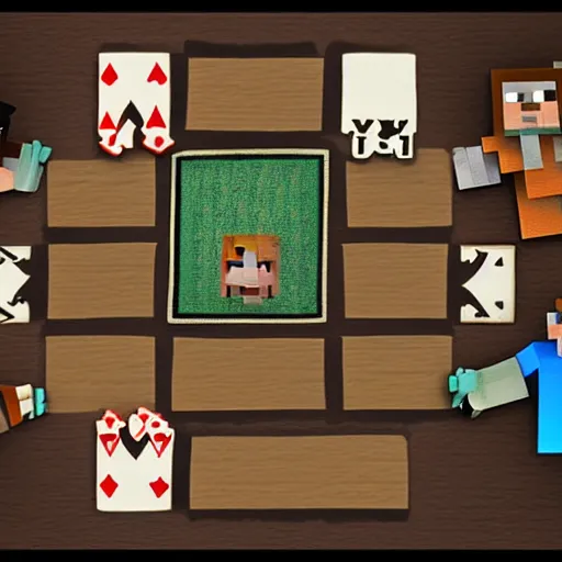 Image similar to minecraft villagers playing cards at a table