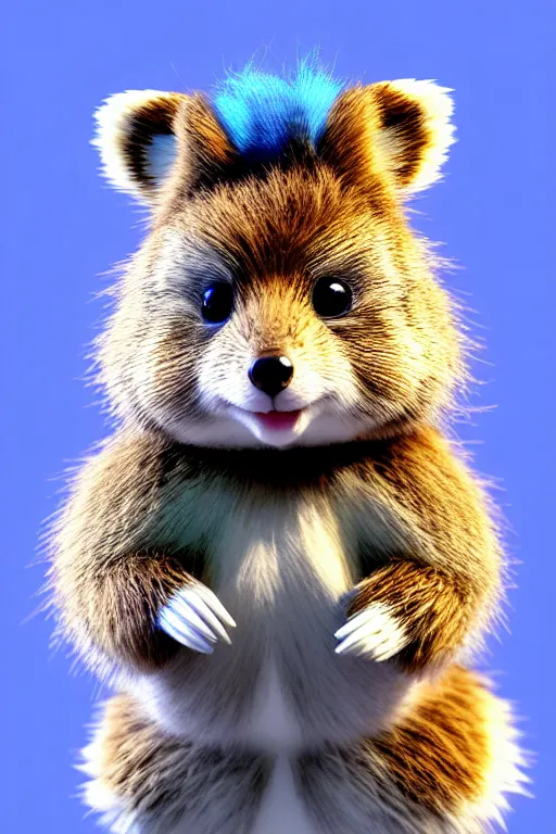 Image similar to high quality 3 d render hyperrealist very cute multicolor stripped fluffy! cyborg quokka with wings!!!, highly detailed, vray smooth, in the style of detective pikachu, hannah yata charlie immer, dramatic blue light, low angle, uhd 8 k, sharp focus