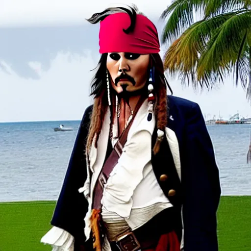 Image similar to donald trump dressed up as jack sparrow,