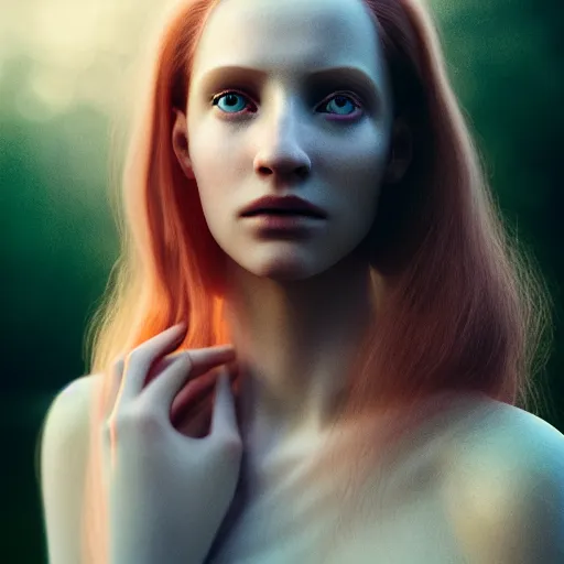 Image similar to photographic portrait of a stunningly beautiful english renaissance female in soft dreamy light at sunset, alien forest, soft focus, contemporary fashion shoot, in a denis villeneuve and tim burton movie, by edward robert hughes, annie leibovitz and steve mccurry, david lazar, jimmy nelsson, extremely detailed, breathtaking, hyperrealistic, perfect face, octane render