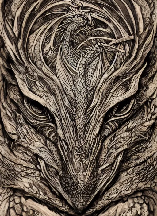 Image similar to highly detailed picture of great dragon, sketch tattoo, edge of the universe, perfectly symmetrical face, highly detailed, masterpiece, trending on artstation, golden ratio, cinematic romantic magical, perfect intricate