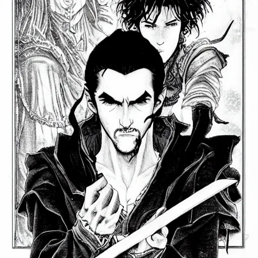Image similar to pen and ink!!!! attractive 22 year old DnD mage Gantz monochrome!!!! Frank Zappa x Daniel Radcliff highly detailed manga Vagabond!!!! telepathic floating magic swordsman!!!! glides through a beautiful!!!!!!! battlefield magic the gathering dramatic esoteric!!!!!! pen and ink!!!!! illustrated in high detail!!!!!!!! graphic novel!!!!!!!!! by Hiroya Oku!!!!!!!!! MTG!!! award winning!!!! full closeup portrait!!!!! action manga panel
