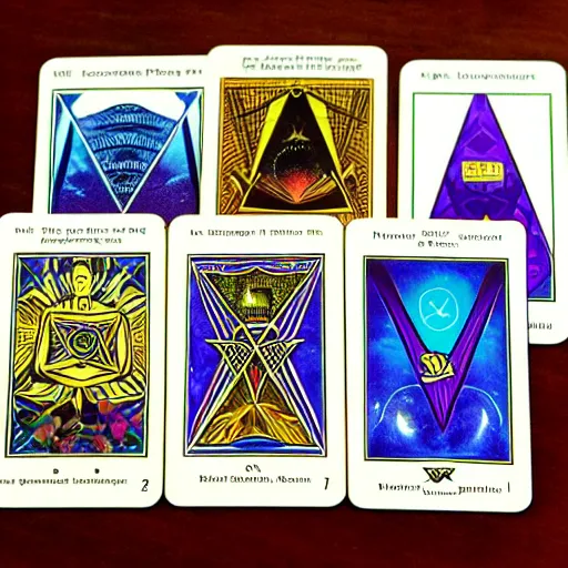 Image similar to full set of illuminati cards, tarot card design, product shot