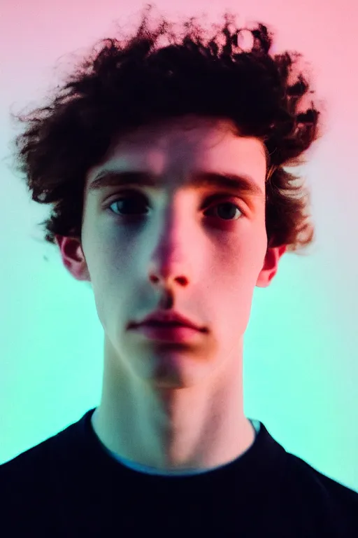 Image similar to high quality pastel coloured film mid angle selfie photograph of a beautiful young 2 0 year old male, soft features, black hair, standing in an icelandic black rock environment. atmospheric. three point light. photographic. art directed. ( pastel colours ). volumetric light. stark. waves glitch. 8 k. filmic.