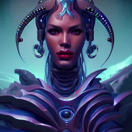 Image similar to portrait of a beautiful cybernetic serpent woman, cyberpunk concept art by pete mohrbacher and wlop and artgerm josan gonzalez and syd mead, digital art, highly detailed, intricate, sci-fi, sharp focus, Trending on Artstation HQ, deviantart, unreal engine 5, 4K UHD image