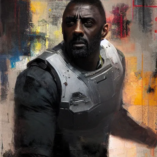 Prompt: Cybernetic Idris Elba, painted by Jeremy Mann - H 768