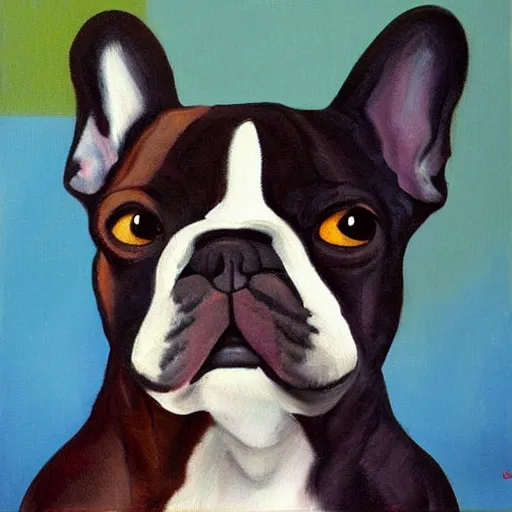 Image similar to french bulldog painting in the style of mona lisa