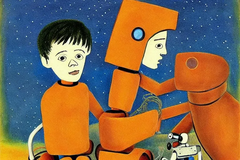 Prompt: a detailed painting of a ( ( ( ( ( boy and his robot dog ) ) ) ) ) by antoine de saint - exupery!!!!!!!!!!!!!!