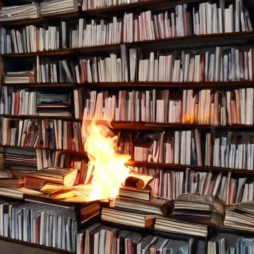 Prompt: books burning