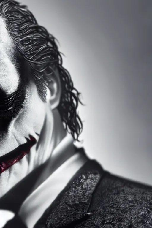 Image similar to a side profile shot of the joker 8k, hyperrealism, cinematic lighting