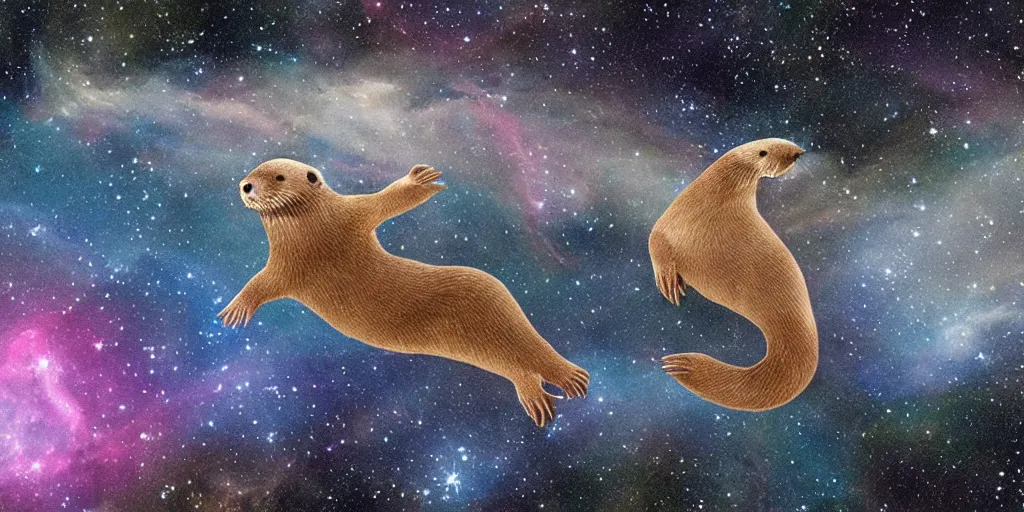 Prompt: an otter floating in space with a nebula in the background