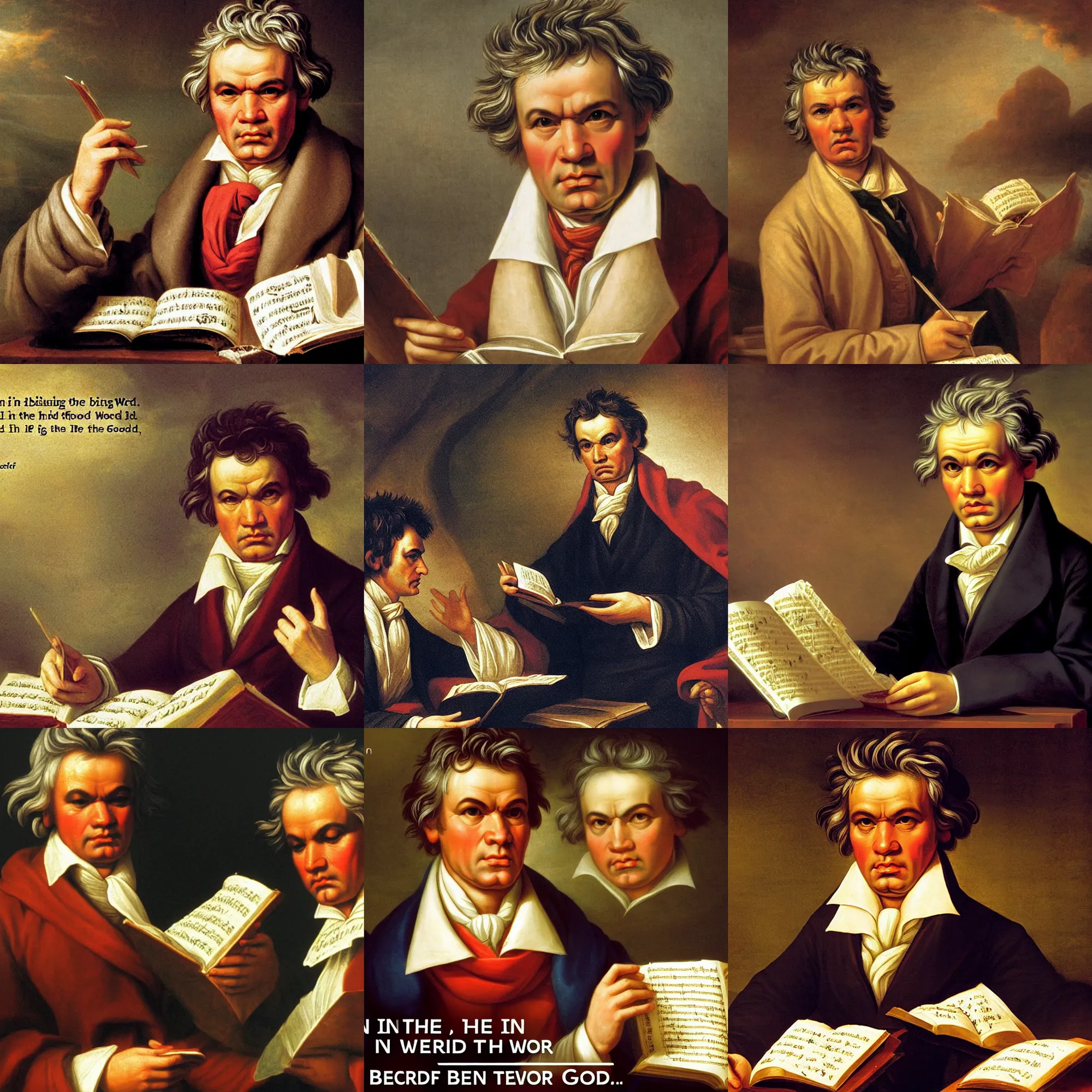 Prompt: in the beginning was the word, and the word was with god, and the word was god. in the style beethoven