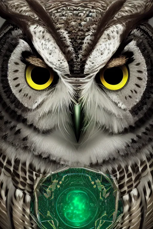 Image similar to portrait of an owl made out of emerald. intricate artwork by tooth wu wlop beeple dan mumford concept art, octane render, trending on art station