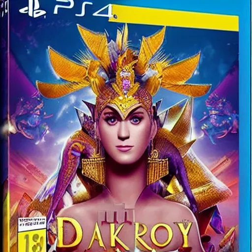 Prompt: video game box art of a ps 4 game called katy perry's dark horse, 4 k, highly detailed cover art.