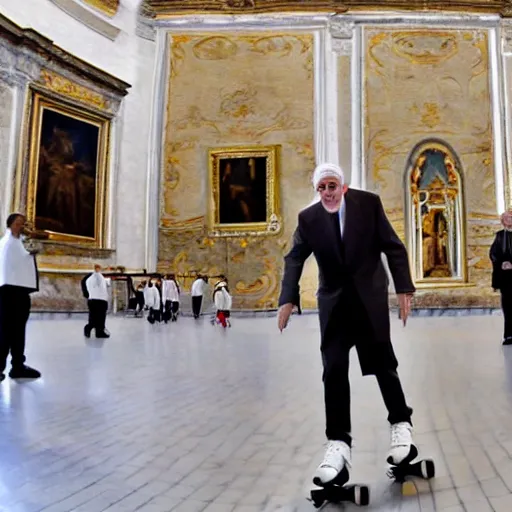 Image similar to a photo of the pope on roller skates in the vatican