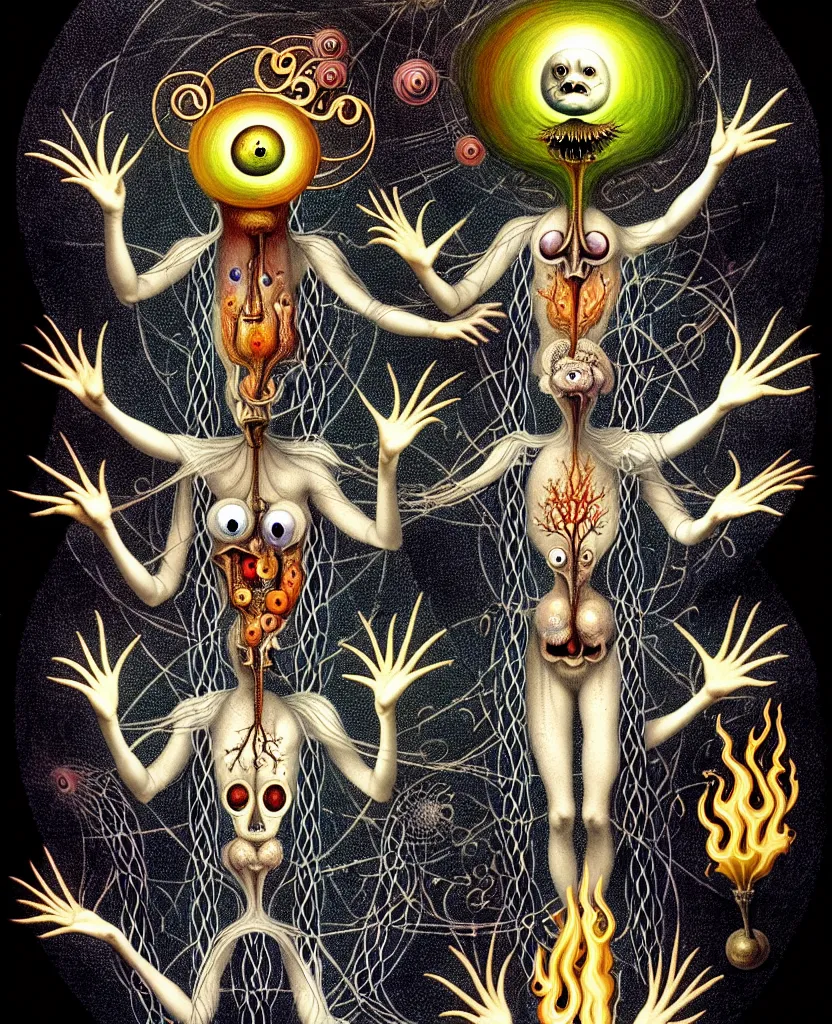 Image similar to whimsical freaky creature sings a unique canto about'as above so below'being ignited by the spirit of haeckel and robert fludd, breakthrough is iminent, glory be to the magic within, painted by ronny khalil