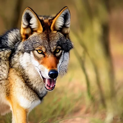 Image similar to professional photograph of a wild red wolf, high quality, hd, 8 k, 4 k, magnificent, award - winning, nature, nature photography, awe - inspiring, highly detailed, amazing