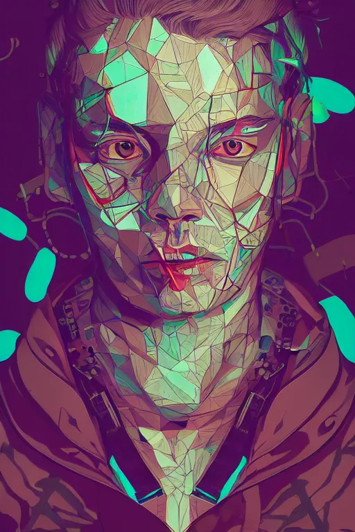 Image similar to abstract portrait, cyberpunk art, floating detailes, very detailed face, leaves by miyazaki, colorful palette illustration, kenneth blom, mental alchemy, james jean, pablo amaringo, naudline pierre, contemporary art, hyper detailed