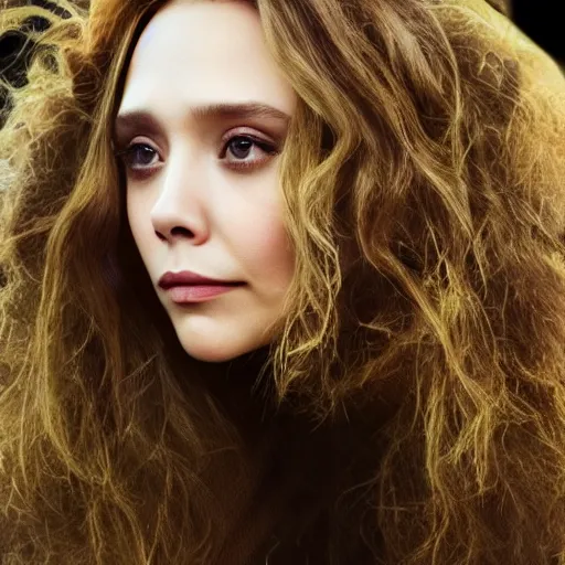 Image similar to elizabeth olsen with broccoli hair, trending on artstation, 4 k quality, intricate