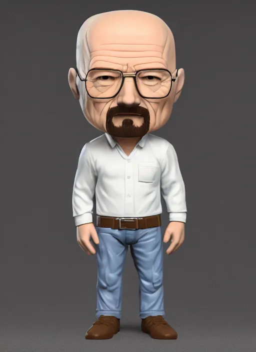 Image similar to full body 3 d render of walter white as a funko pop, studio lighting, white background, blender, trending on artstation, 8 k, highly detailed