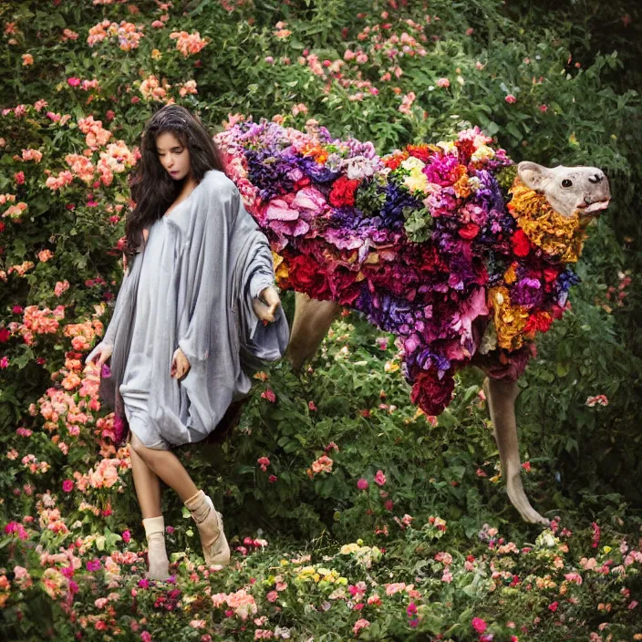 Prompt: a chimera wearing a cloak made of flowers, by Omar Z. Robles, CANON Eos C300, ƒ1.8, 35mm, 8K, medium-format print