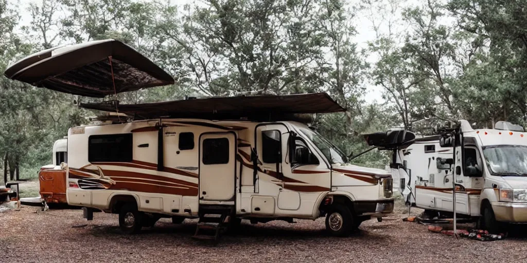 Prompt: Camping RV's in America by Wes Anderson, fantasy, imagination, cinematic