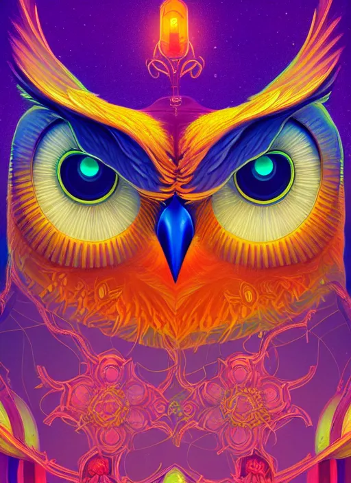 Prompt: symmetry!! product render poster vivid colors divine proportion owl, divine, glowing fog intricate, elegant, highly detailed, digital painting, artstation, concept art, smooth, sharp focus, illustration,