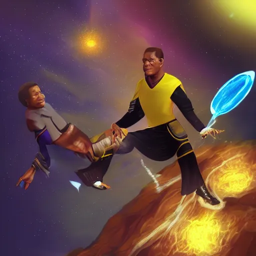 Prompt: a picture of tuvok hitting neelix with a backbreaker, intricate, highly detailed, digital painting, artstation, concept art, 4 k