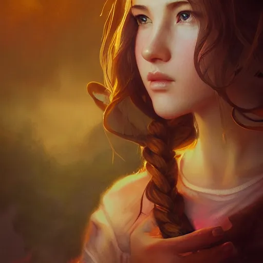 Image similar to Aerith Gainsborough portrait, atmospheric lighting, painted, intricate, volumetric lighting, beautiful, rich deep colors masterpiece, golden hour, sharp focus, ultra detailed, by Leesha Hannigan, Ross Tran, Thierry Doizon, Kai Carpenter,Ignacio Fernández Ríos