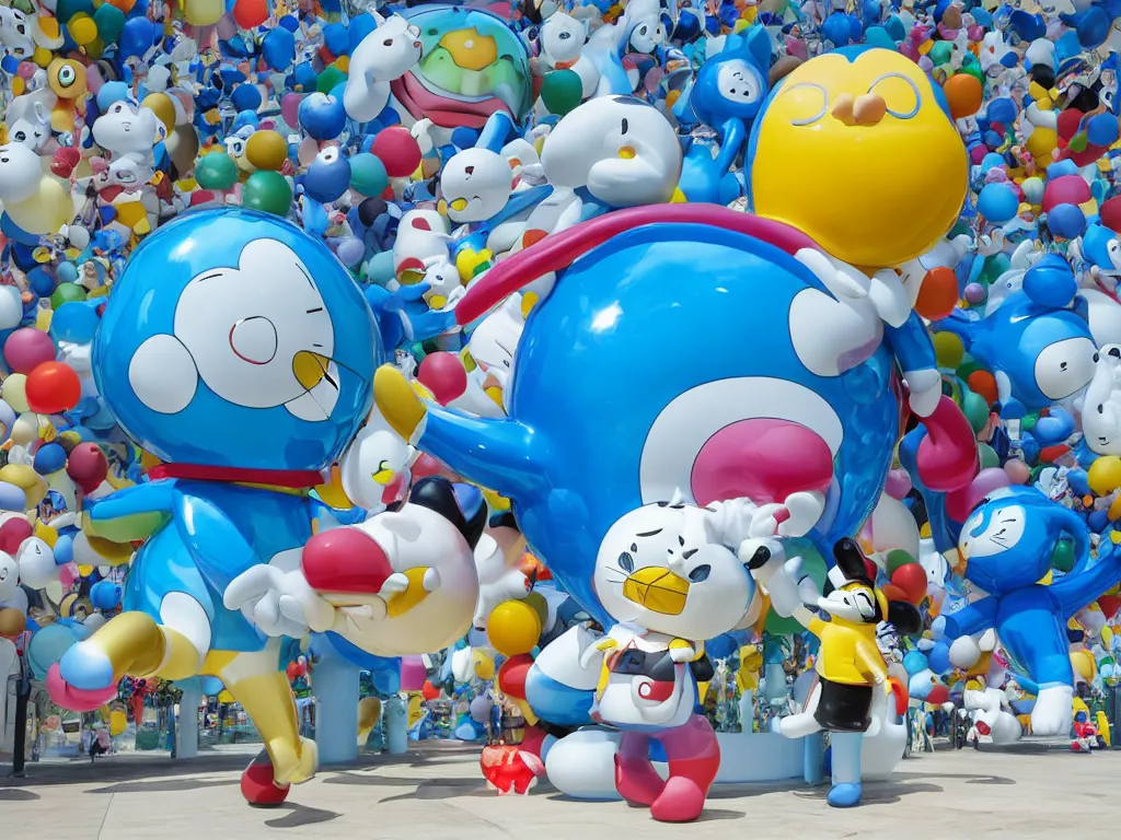 Image similar to Jeff Koon’s Doraemon Dorami Bubbles statue, painted by Botero