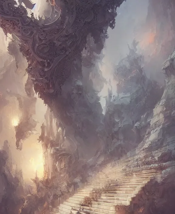 Image similar to stairway to heaven, fantasy, intricate, elegant, highly detailed, digital painting, artstation, concept art, art by artgerm and and ruan jia