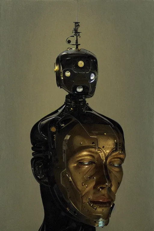 Image similar to robot monk painting a self - portrait on a canvas. intricate, highly detailed, photorealistic, film still, by vdragan bibin.