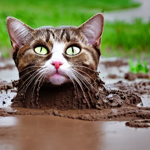 Prompt: cat play in mud