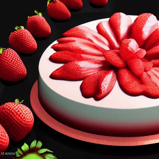 Prompt: A highly detailed digital art of a strawberry cake, volumetric lighting, 4k resolution, warm colors,